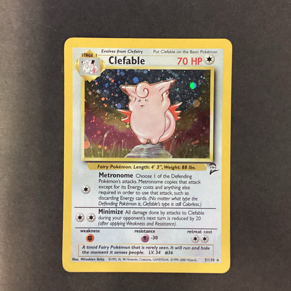 Pokemon Base Set 2 - Clefable - 5/130 - Used Rare Holo Card