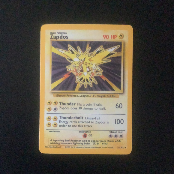 Pokemon Base 1 - Zapdos - 016/102*u - Used Holo Rare card