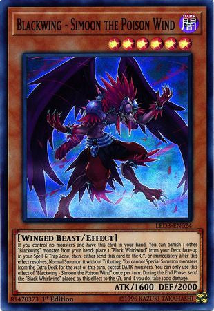 Yu-Gi-Oh Legendary Duelists: White Dragon Abyss - Blackwing - Simoon the Poison Wind - LED3-EN024 - Used Super Rare card