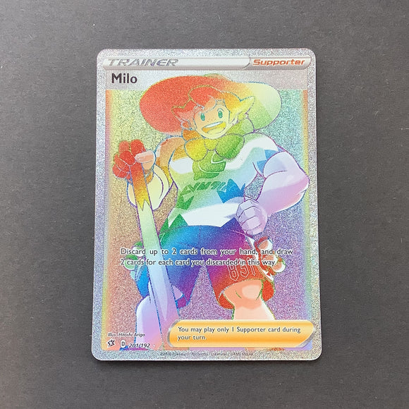 Pokemon Sword & Shield Rebel Clash - Milo - 201/192 - As New Rainbow Secret Rare Holo Full Art Card