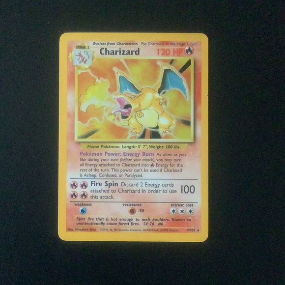 *Pokemon Base 1 - Charizard - 004/102*u - Used Holo Rare card