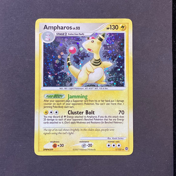 Pokemon Diamond & Pearl Secret Wonders - Ampharos Lv. 52 - 1/132 - Used Rare Holo Card