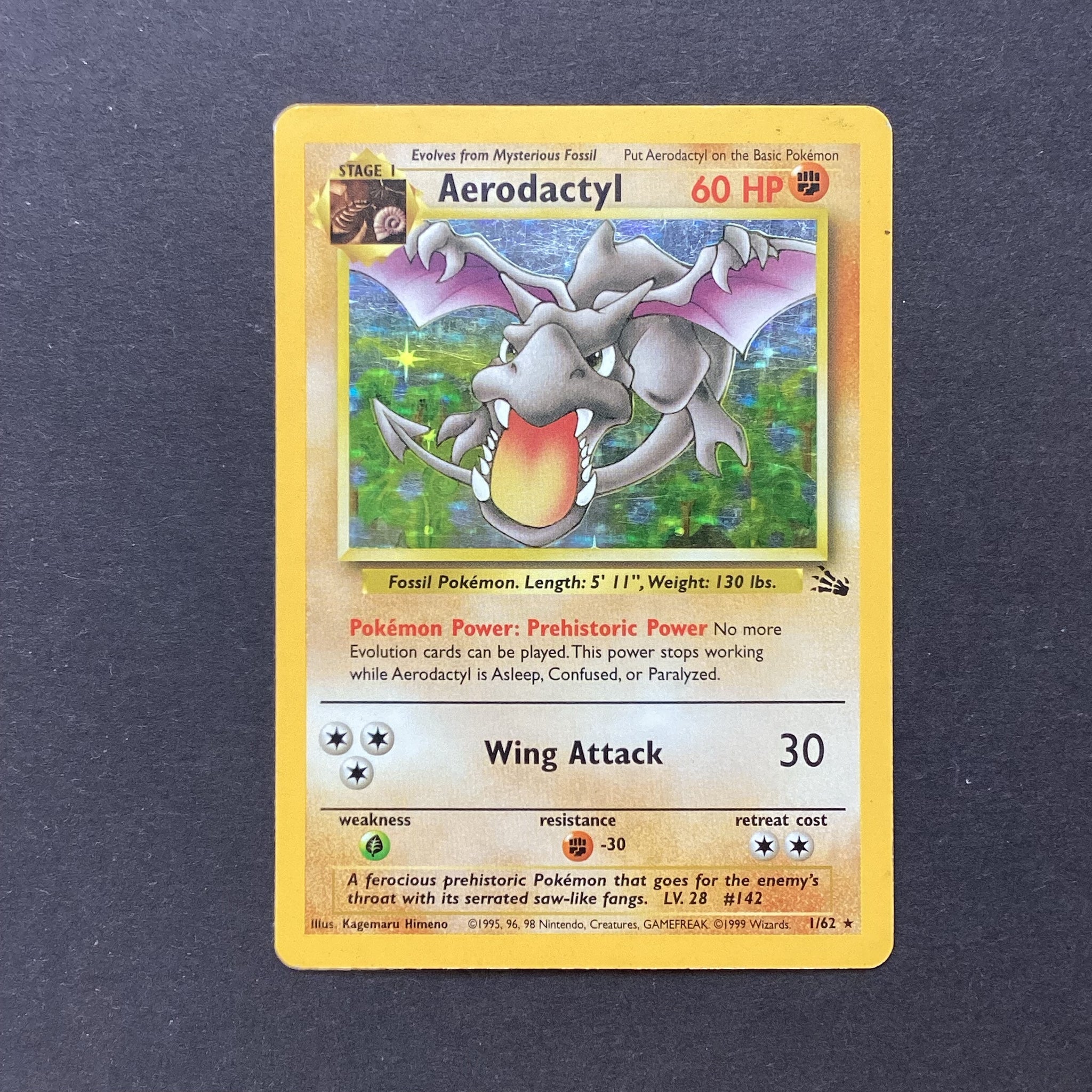 Pokemon Fossil - Aerodactyl - 1/62 - Used Rare Holo Card Card Empire Pokemon Fossil - Aerodactyl - 1/62 - Used Rare Holo Card Card Empire