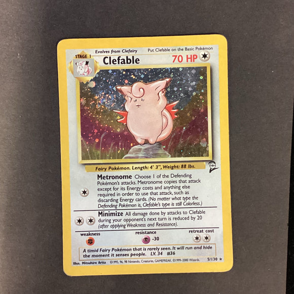 Pokemon Base Set 2 - Clefable - 5/130 - Used Rare Holo Card