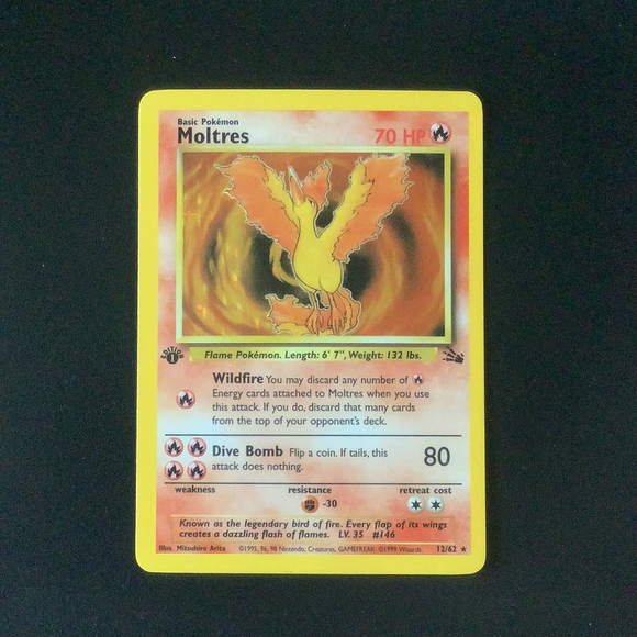 Pokemon Fossil - Moltres (1st Edition) - 012/62*U - Used Holo Rare card