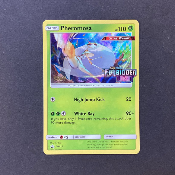 Pokemon Sun & Moon Promos - Pheromosa - SM115 - Used Rare Holo Forbidden Light Stamped Staff Promo Card