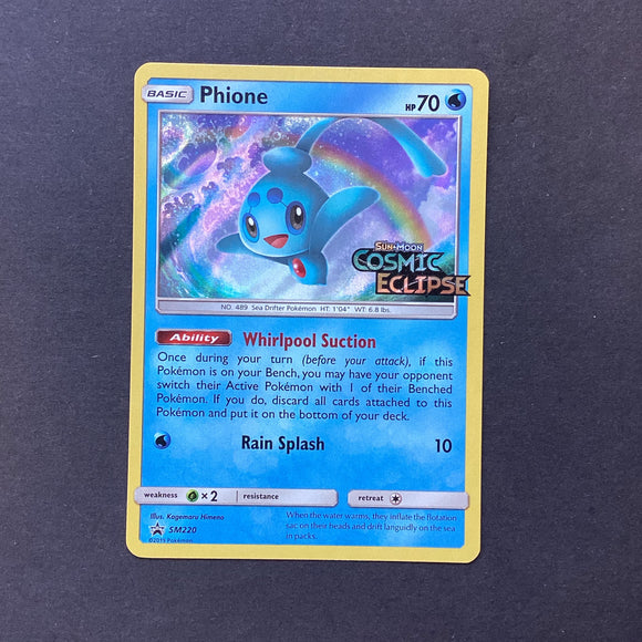 Pokemon Sun & Moon Promos - Phione - SM220 - As New Rare Holo Cosmic Eclipse Stamped Promo Card