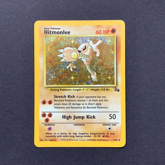 Pokemon Fossil - Hitmonlee - 007/62*U - Used Holo Rare card
