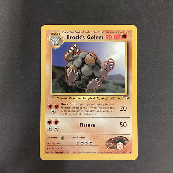 Pokemon Gym Challenge Gym Heroes - Brock's Golem - 20/132 - Used Rare Card