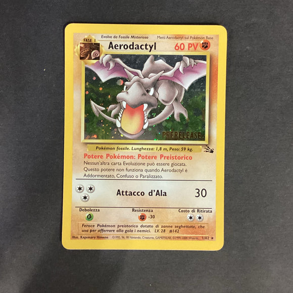 Pokemon Fossil (Italian) - Aerodactyl - 1/62 - Used Rare Holo Prerelease Stamped Italian Card