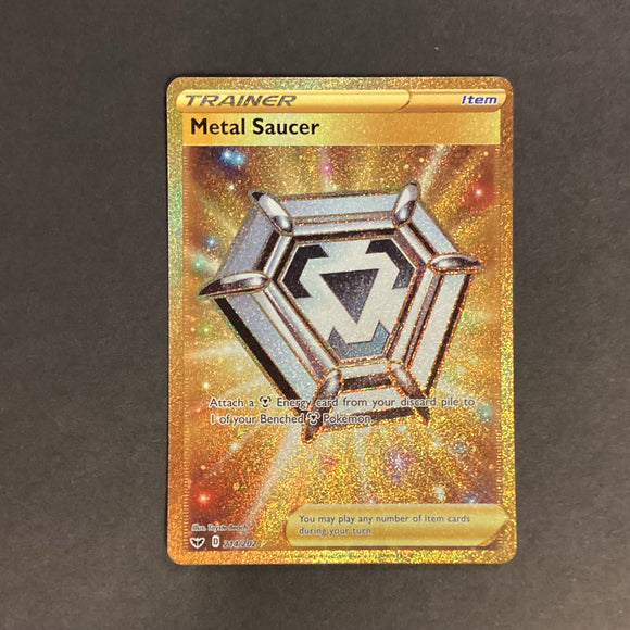 Pokemon Sword & Shield Base Set - Metal Saucer - 214/202 - As New Gold Secret Rare Holo Full Art Card