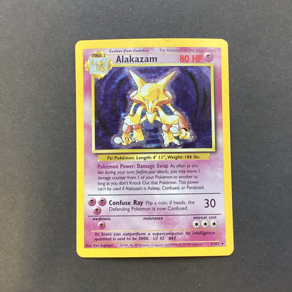 Pokemon Base Set 1 - Alakazam - 1/102 - Used Rare Holo Card