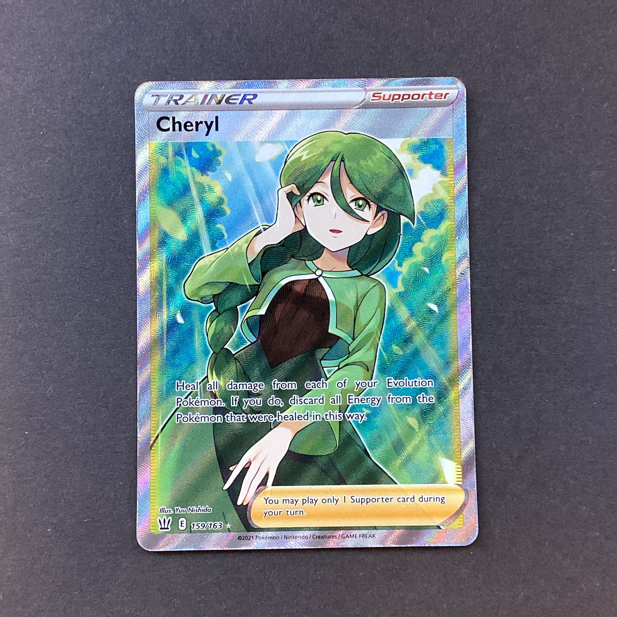 cheryl pokemon card full art This is my favorite full art trainer from SWSH. I decided to join in on #modernmonday with my current obsession, Cheryl from Battle Styles. Oh and sorry for the gross thumb nailI